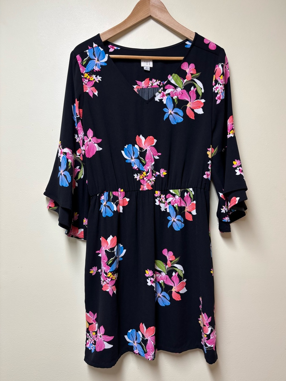 A New Day Floral Bell Sleeve Mini Dress - Medium